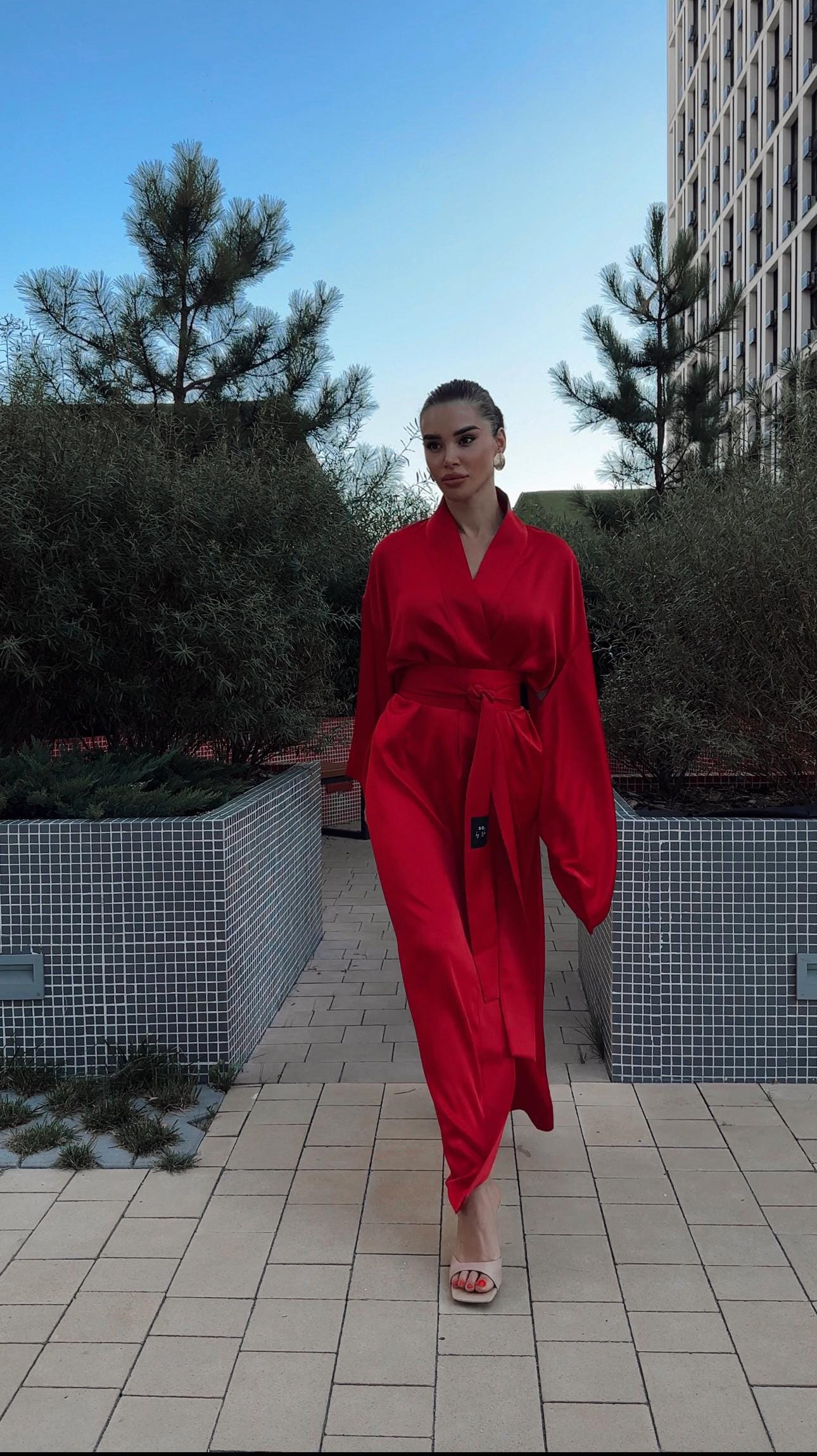red kimono wrap dress Valentine's Gift for Wife, Red Satin Kimono Robe, Maxi Wrap Dress, Long Wide Sleeve Gown, Luxury Gift for Her, Floor Length Kimono