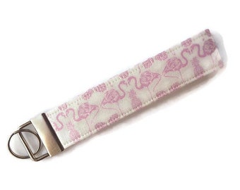 Fabric Key Fob Wristlet - Flamingos - Keychain or Zipper Pull