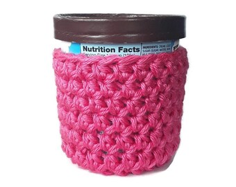 Ice Cream Cozy - Dark Pink Crocheted Ice Cream Holder - Pint Sized - Reusable Cover