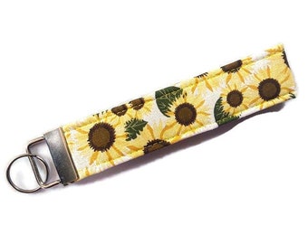 Fabric Key Fob Wristlet - Sunflowers - Keychain or Zipper Pull