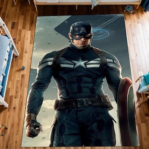 Captain America Kids Rug: Non-Slip Boy Room Decor, Washable Mat