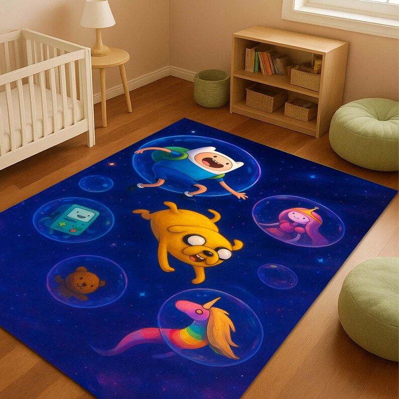 Kids Adventure Time Rug: Colorful Cartoon Galaxy Theme, Playroom ...