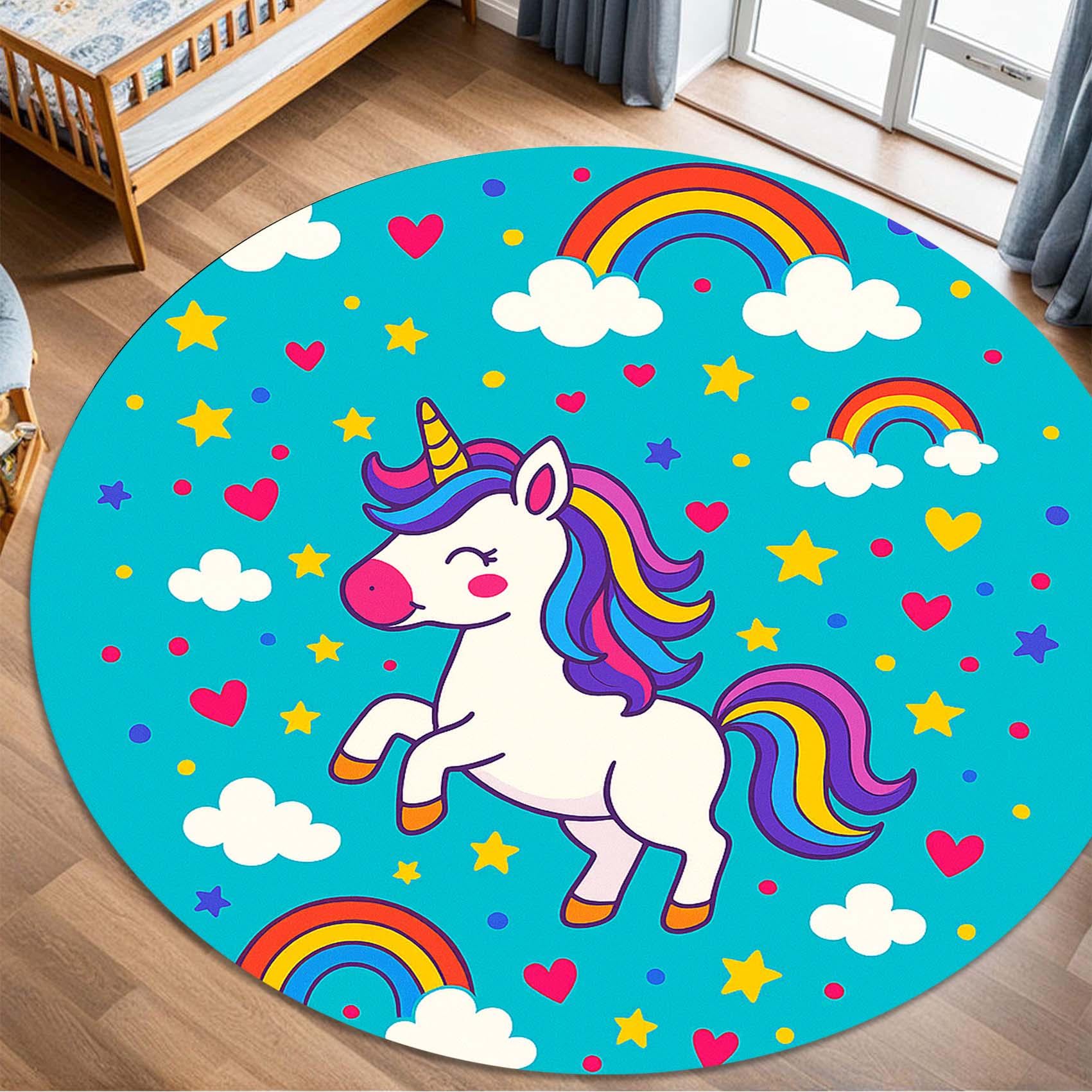 ユニコーンラウンドラグ：女の子の部屋にぴったりのプレイマット、特別