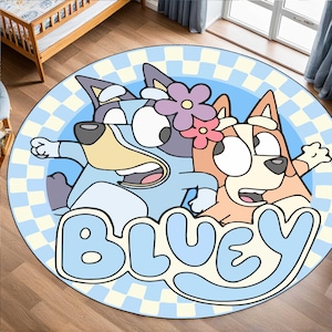Bluey Kinderzimmerteppich, Bingo, Baby-Geburtstagsgeschenk, Geschenk für Jungen, Mädchenzimmerdekor, Kinderzimmerteppich, personalisiertes Geschenk, Teppich für Kleinkinder und Kinder