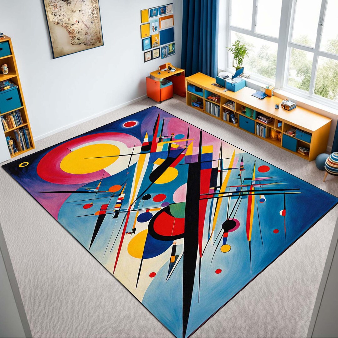 Kandiski Rug Kandinsky Style Area Rug: Modern Art, Non-slip, Machine Washable - Etsy