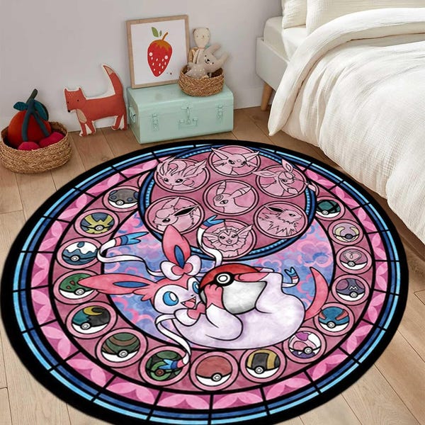 Sylveon, Sylveon rug, Eevee rug, Umbreon rug,Eevee Evolution rug,Umbreon rug,Eevee All Forms Evolution Rug ,Retro Game Rug, Custom rug