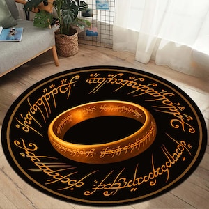 Mystic Elvish Script Rug: Glowing Ring Fantasy Decor, Popular Livingroom Carpet, Gamer Room FloorMat
