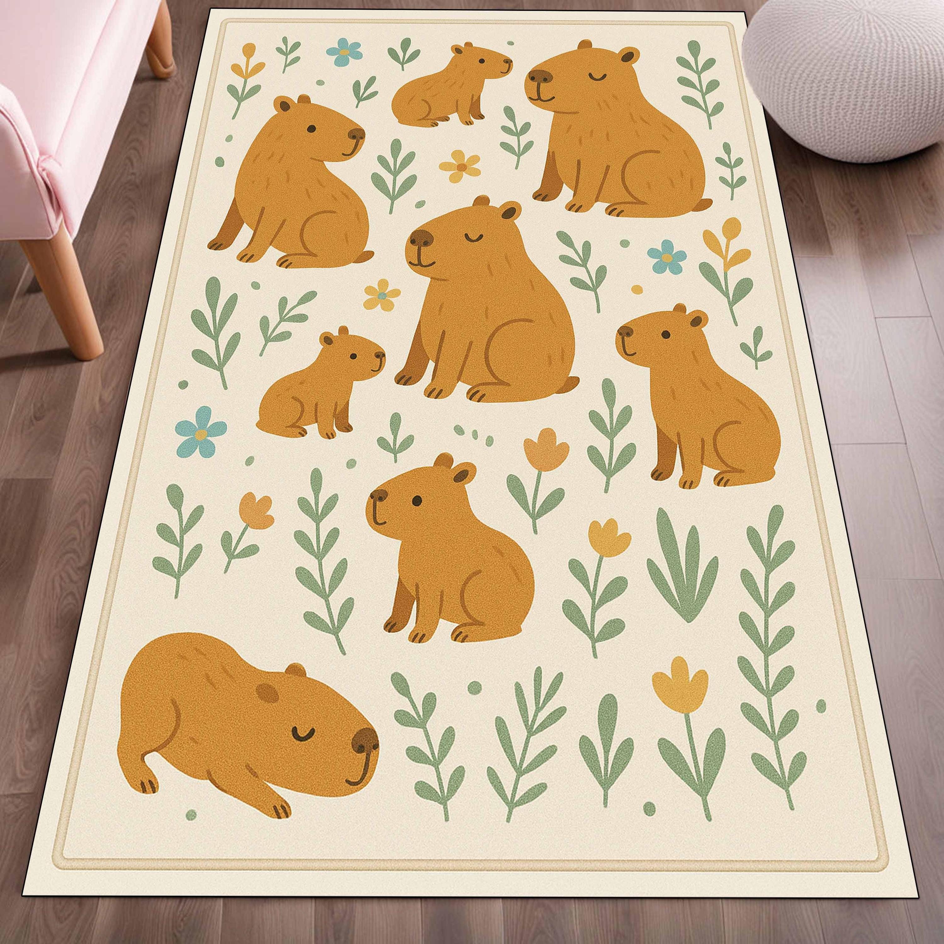 Capybara Rug Rectangle Capybara Kids Room Rug: Nursery Play Mat, Personalized Baby Gift ...