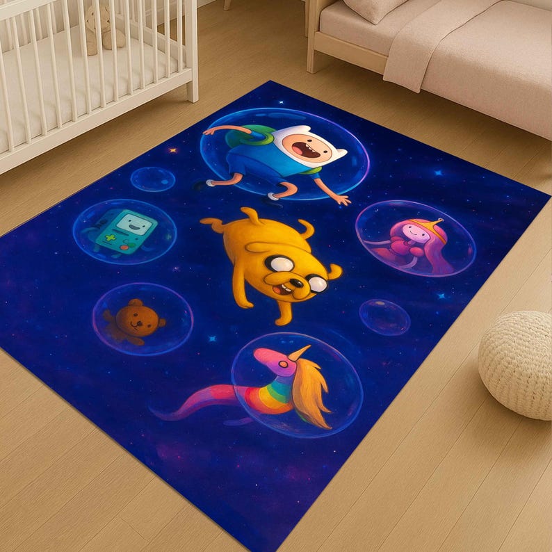 Kids Adventure Time Rug: Colorful Cartoon Galaxy Theme, Playroom ...