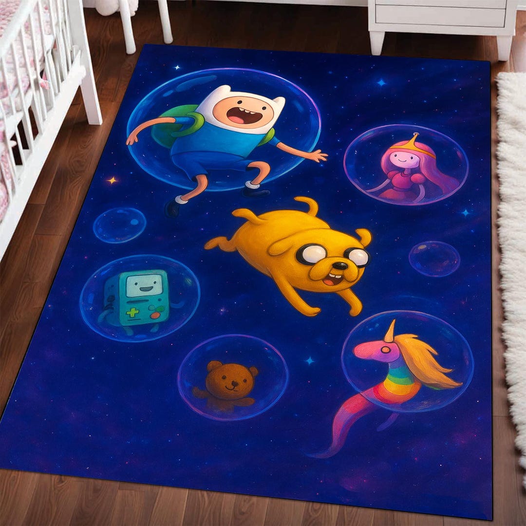 Kids Adventure Time Rug: Colorful Cartoon Galaxy Theme, Playroom ...