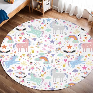 Einhorn Teppich, niedliches Einhorn, Pony, Kinderzimmer Dekor, runder Teppich, Teppich für Kinderzimmer, Beste Mädchen Teppiche, Baby Geschenke, Teppich, Baby Teppiche