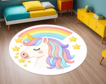 Magical Unicorn Rug: Kids Nursery Carpet, Washable Playroom Decor, Digital Printed, Colorful Floor Decor