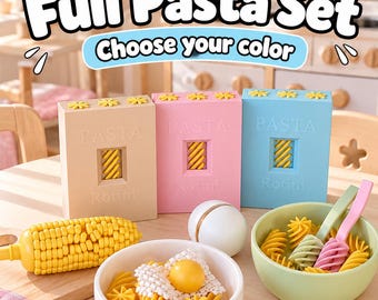 Full Pasta Play Set, 3D Printed Pretend Food Toys,Rotini Pasta Toy,  Sensory Kitchen Play