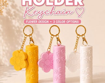 3D Printed Lip Balm Holder Keychain, Floral Can Opener Charm