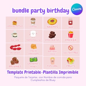 60 Different Food Name Tents for Blue Dog Party, Girl's Birthday, Food Name Place Card Pack, Blues Parties, Bingo Food Centerpiece,Canva PNG