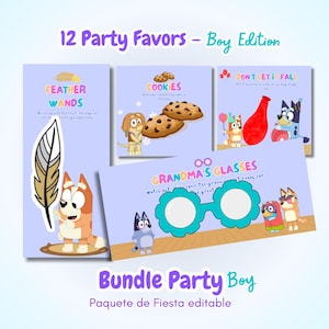 Blue Dog Party Favors Printable Cards,Editable Blue Dog Birthday Pack,Favor Tags,Instant Download,Blue Dog Editable Party Decor-Keepy Uppy