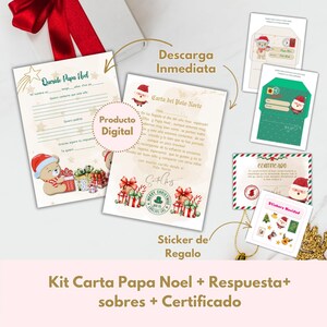 Carta personalizada de Papá Noel-sobre navideño y certificado oficial con pegatinas de Regalo- carta oficial papá noel-paquete editable-