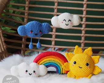 Weathergurumis Crochet Pattern, Sun, Cloud, Raincloud, and Rainbow, PDF in german and english