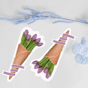 Tarjeta "Cono con flores", tarjeta de fiesta para imprimir, recortar y alegrarle el día a alguien especial.