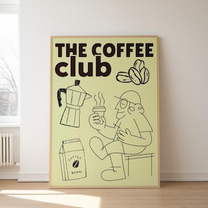 Coffee Club Poster Minimalist Beige Kitchen Print Digital Download Retro Trendy Hand Drawn Neutral Decor