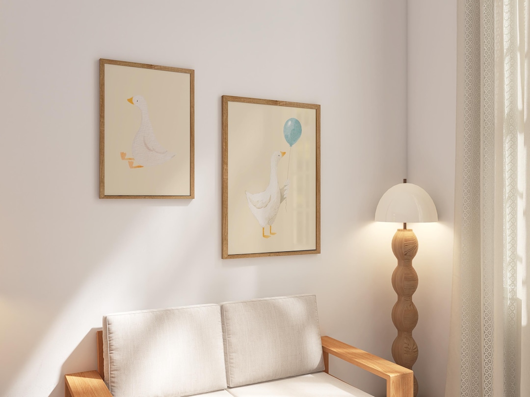 Set of 2 Silly Goose Nursery Poster Sitting Duck Yellow Pastel Print ...