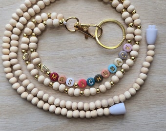 Teacher Lanyard Gold heart Beaded Work Lanyard gift Personalized ID Badge Holder Lanyard with name Back to school teacher appreciation end