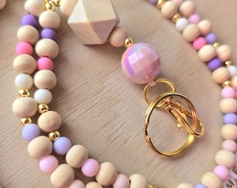 Pink and Purple Beaded Personalized Teacher Lanyard with gold accent Gifts for Back to School, Teacher Appreciation, Nurses Week, Bosses Day