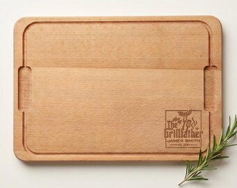 Personalized Beech Wood GrillFather Cutting Board, Custom BBQ Gift