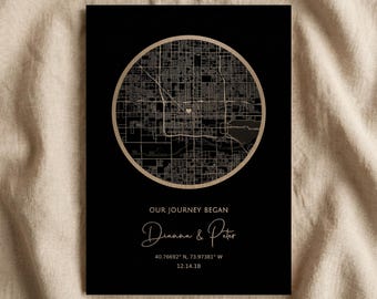 Personalized Bronze Location Map: 8th Anniversary gift . Metalized Wall Art