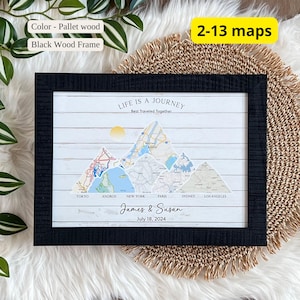 Mountain Peaks Travel Memory Sign - 2-13 locations - Wedding Gifts for Couples, Anniversary gift, Engagement Gifts for Couples