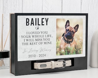 Personalized Pet Urn for Dogs and Cats, Wooden Memorial Frame for Ashes, Custom Box with Photo and Collar Holder