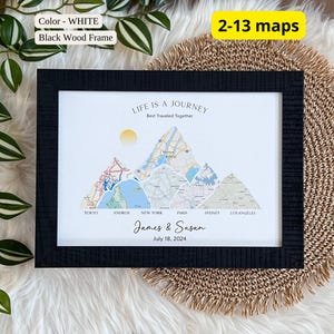 Personalized Mountain Travel Map with Custom Locations - 2-13 locations mountain wall art - Wedding Gift for Couples, Gift for Traveler