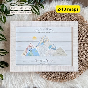 Adventure Travel Map for Couples - 2-13 locations mountain wall art - Anniversary Gift, Mountain Wall Art, Wanderlust Gift