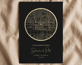 Custom Brass Anniversary Map: 21 Year Anniversary Gift