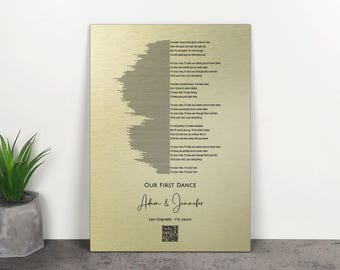 Song Lyrics with Sound Wave . Gold / Brass Anniversary Gift . Personalized Metal Wall Art . Wedding First Dance