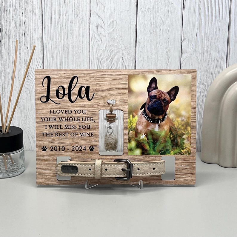 Pet fur Keepsake, Dog Memorial Collar Frame With Photo, Fur Memorial Jar, Rainbow Bridge Gift, Urn Memorial Gift, Pet Collar Holder image 1