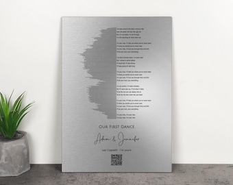 Sound Wave Wall Art with Song Lyrics , Aluminum Anniversary Gift for Him / Her . Wedding First Dance