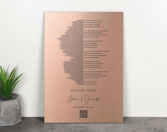 Custom Song Lyrics with Sound Wave Wall Art . Copper Anniversary Gift for Him / Her . Wedding First Dance