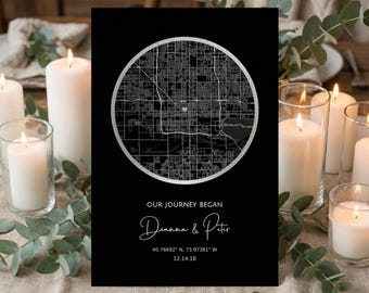 Personalized Silver Location Map: 25th Anniversary gift . Metalized Wall Art