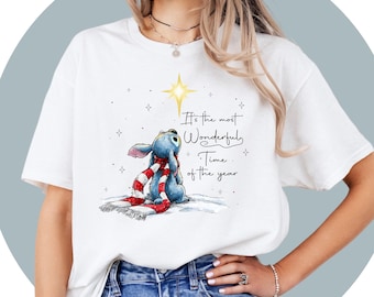 Camiseta navideña de Stitch de Disney, camiseta navideña cómoda, regalo navideño familiar, linda camiseta de Disney para niños