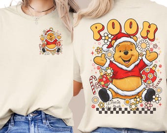 Christmas Pooh Shirt, Cute Winnie-The-Pooh Tee, Holiday Gift, Family Christmas Sweatshirt, Winter Apparel