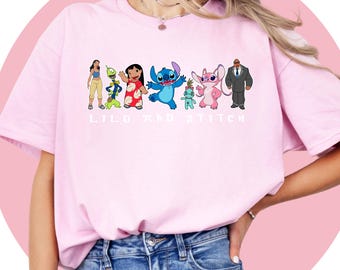 Overhemd Lilo And Stitch | Engelenshirt | Stitch Verjaardagst-shirt | T-shirt Lilo-kind | Disney-tekenfilmshirt uniseks volwassen kinderen | Disney-thema