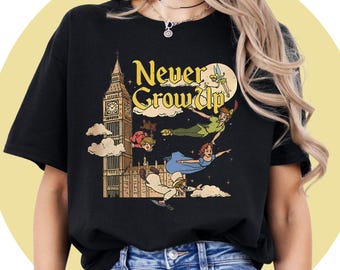 Camiseta de Disney Peter Pan, Camiseta de Campanilla Vuelo al País de Nunca Jamás, Regalo Vintage para Viaje Familiar, Ropa Disney Adorable