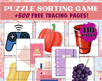 パズルマッチングアクティビティ、ホームスクール用印刷物、ビジーブック、学習バインダー、モンテッソーリ幼稚園、幼児学習リソース、ソーティングゲーム