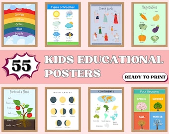 Kids Educational Posters ABC Poster Playroom Printable Decor Kindergarten Classroom Homeschool Wall Art Toddlers Learning Posters Alphabets