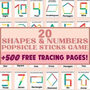 Gioco di attività con forme di bastoncini di ghiacciolo per i più piccoli Attività stampabili Montessori Stampabili in età prescolare per bambini Risorse per la scuola a casa