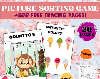 幼児向け絵合わせゲーム、幼稚園児向けマッチング学習バインダー、特別教育、ホームスクール向け、印刷可能な楽しいブックページ