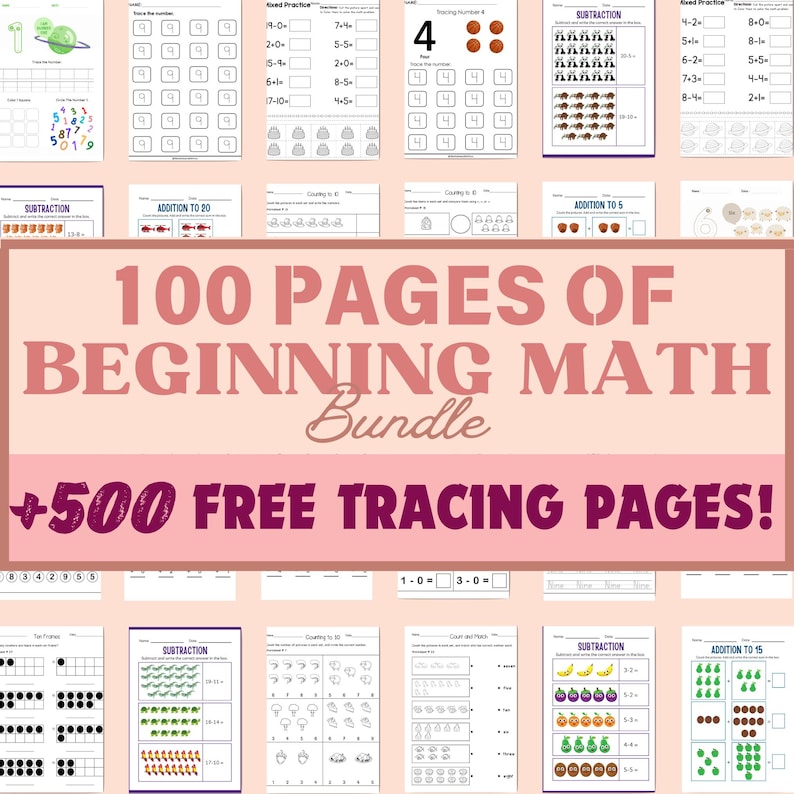 100 Preschool Math Worksheets, Beginning Math, Counting, Learning to ...