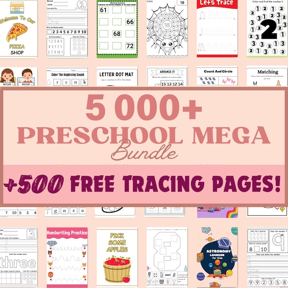 5000+ Preschool Curriculum Pre-K Kindergarten Learning Bundle, Toddler Worksheets, Alphabet, Puzzles, Numbers, Shapes, Tracing, Do a Dot