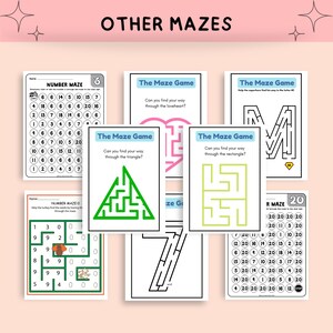 May include: A collection of printable maze worksheets for kids. The mazes feature different shapes, numbers, and a turkey. The title of the worksheets is "Other Mazes".